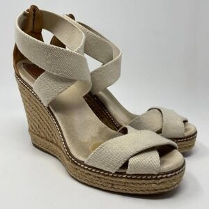Tory Burch Adonis Crisscross Sandals Womens Size‎ 9 Wedge Espadrilles Beige